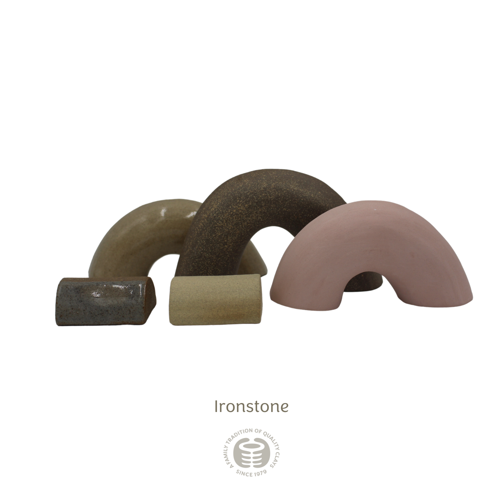 test pieces showing the colour change of the clay from dusky pink to deep brown.