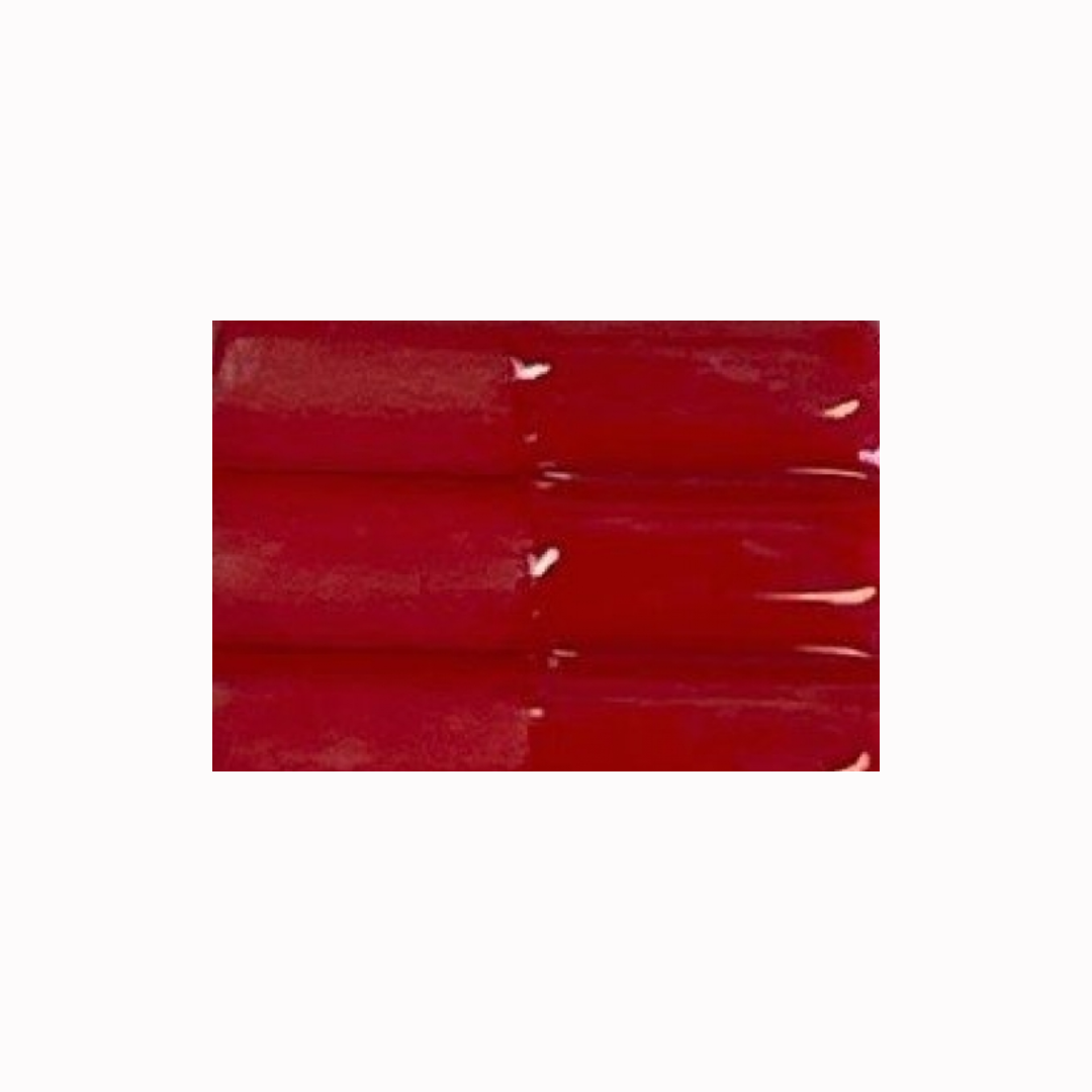 Red test tile with glossy glaze applied to half