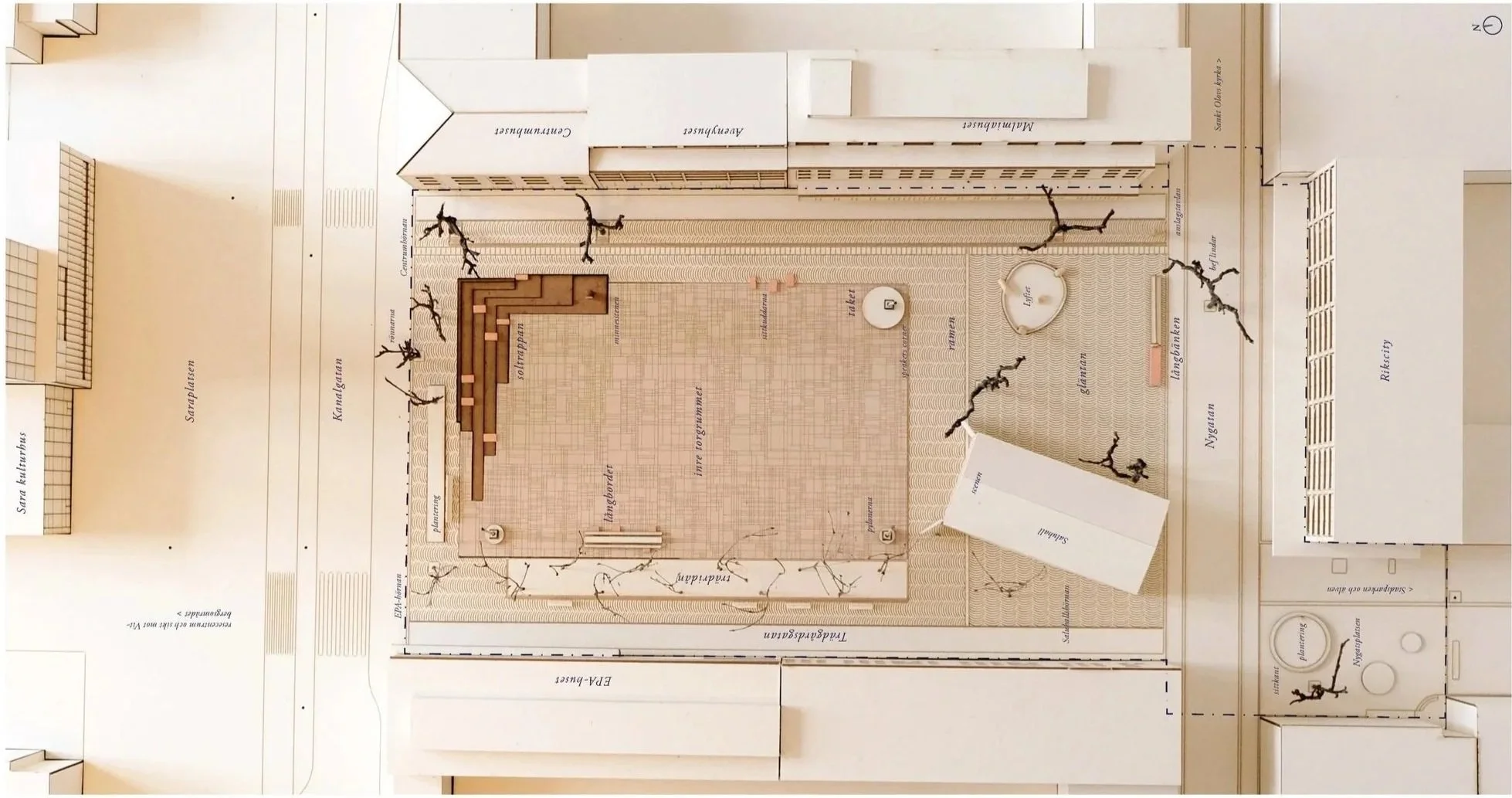 Skildringar / Guldtorget / Skellefteå / landskapsarkitektur / situationsplan / ateljé trakt