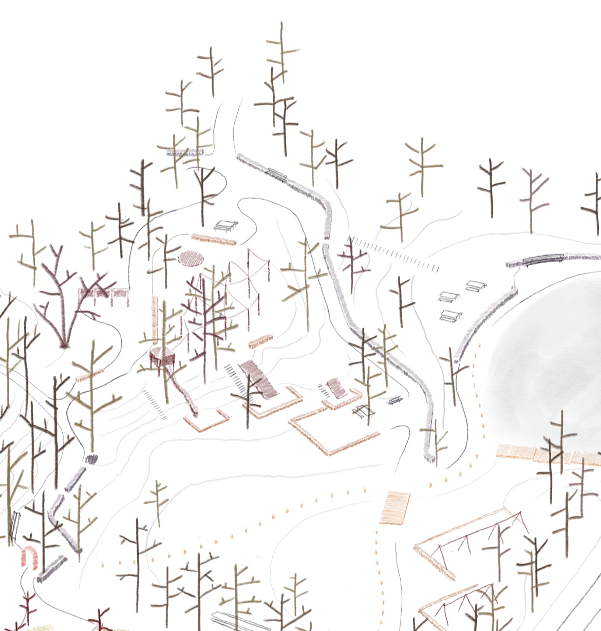 Knivsta stadspark / landskapsarkitektur / axonometri / ateljé trakt