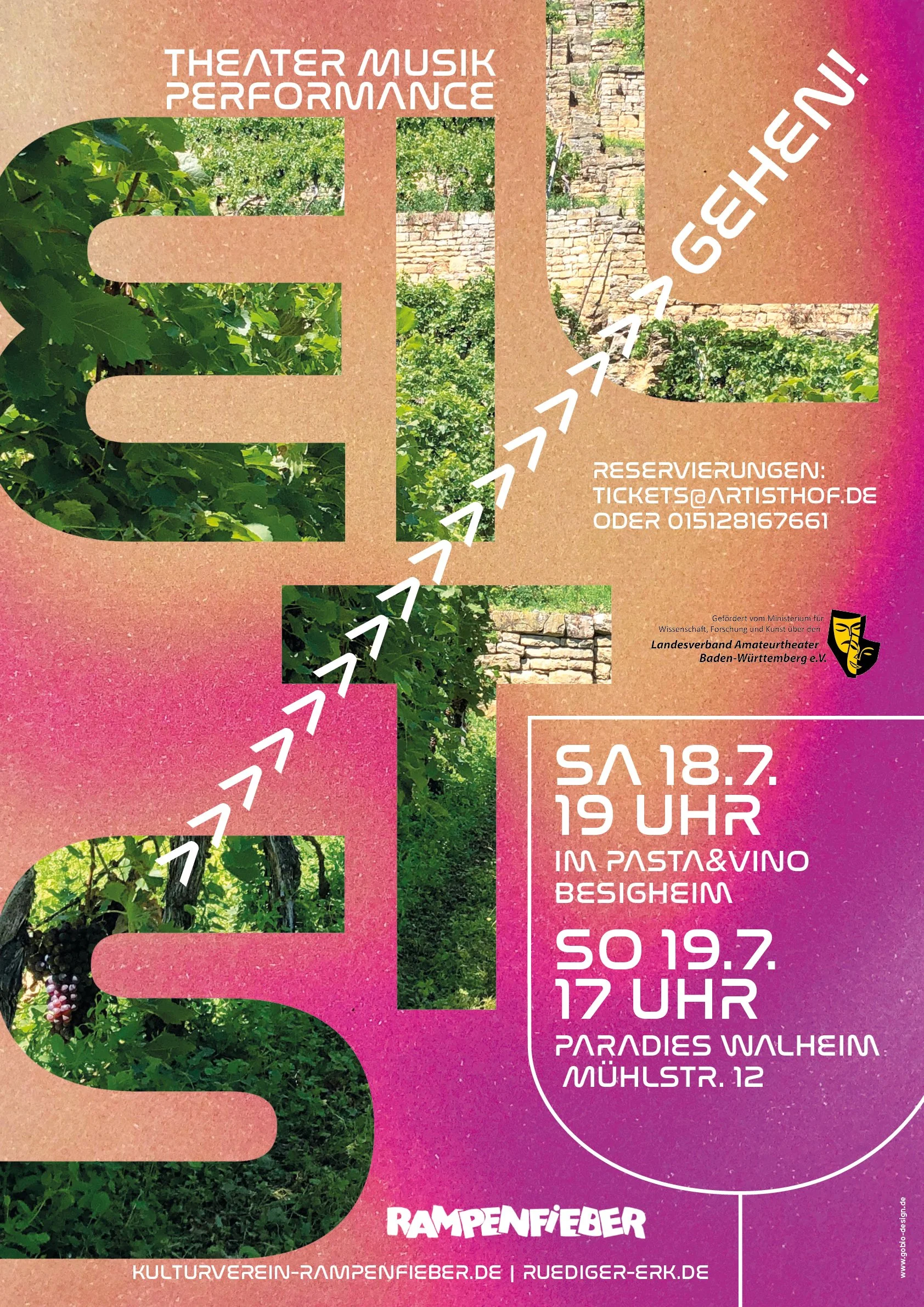 Plakat für das Theater Steil gehen, eine Theater Musik performance
