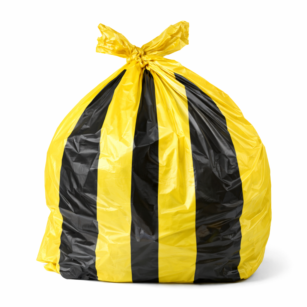 80 litre Yellow Clincial Waste Tiger Stripe Sacks (for landfill) x 200  Light Duty   60 cases