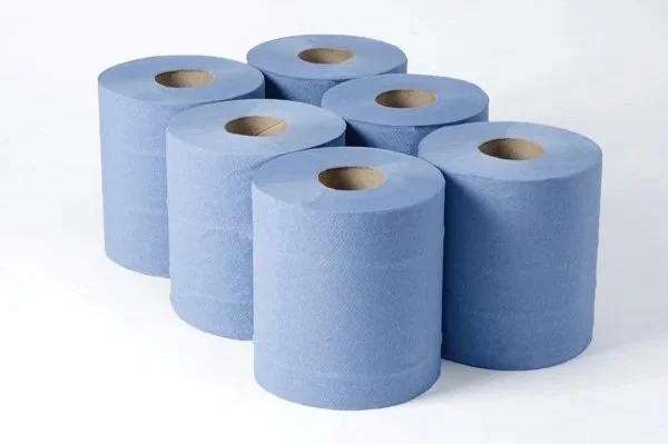 2 Ply Recycled Blue Embossed Centrefeed Rolls 150m x 6 rolls     72 cases