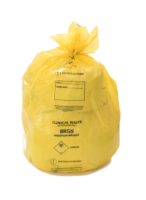 90 litre Yellow Clincial Waste Sacks (for incineration) x 200  20kg  Extra H/Duty  40 cases