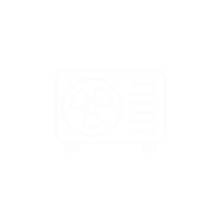 White line drawing of an air conditioning unit with a fan on a black background.