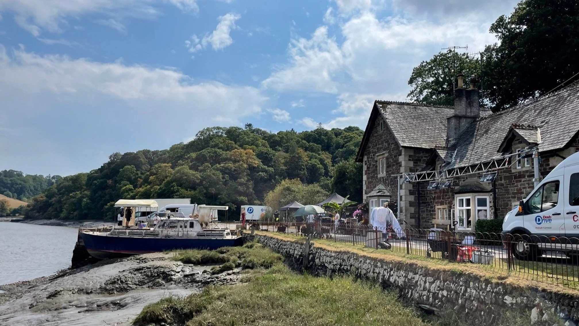 Beyond Paradise Filming Location at Pentillie Castle, featuring the house boat and riverside cottage.jpg