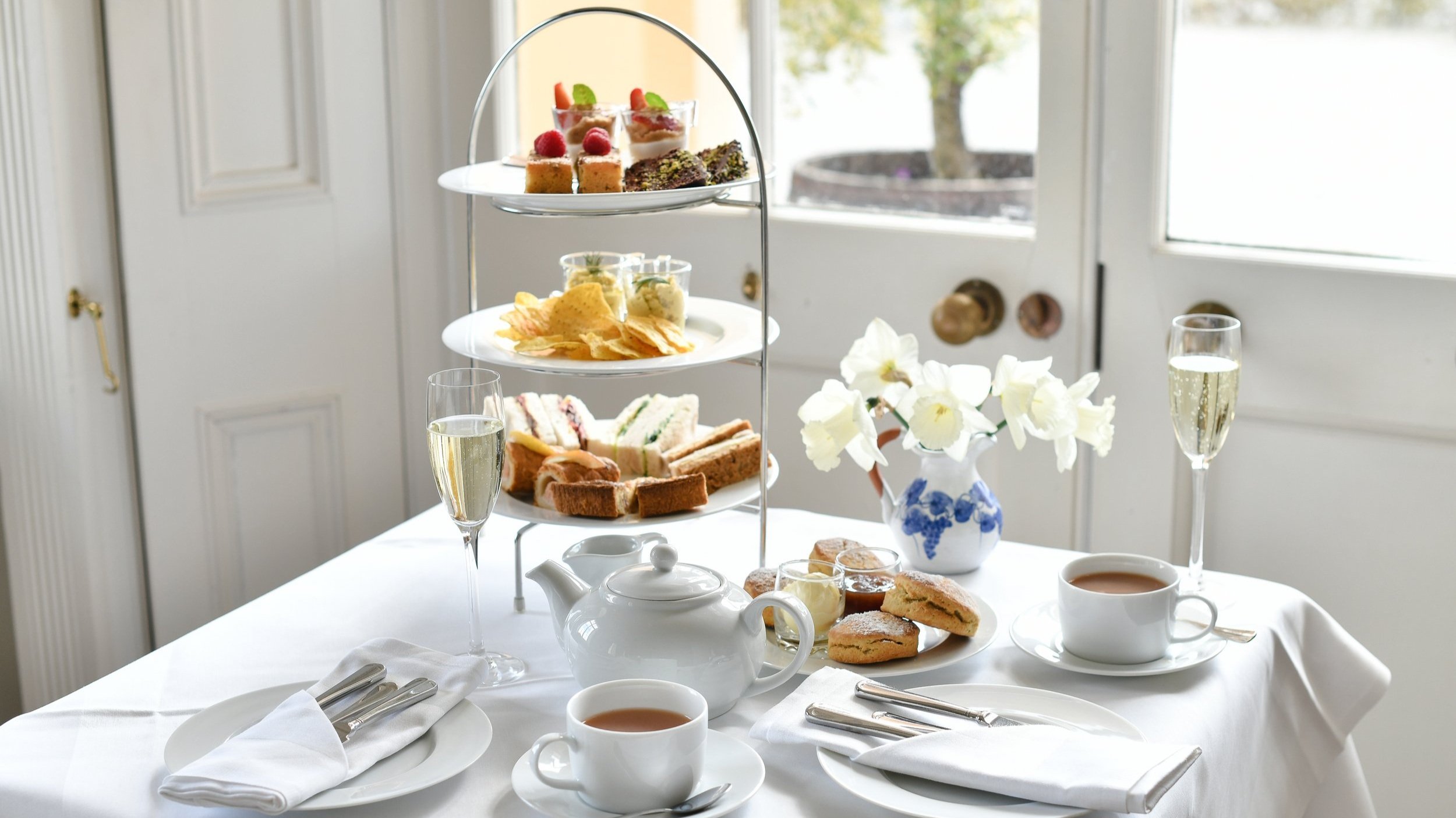 Afternoon Tea in Cornwall at Pentillie Castle. Photographed by Claire Tregaskis.