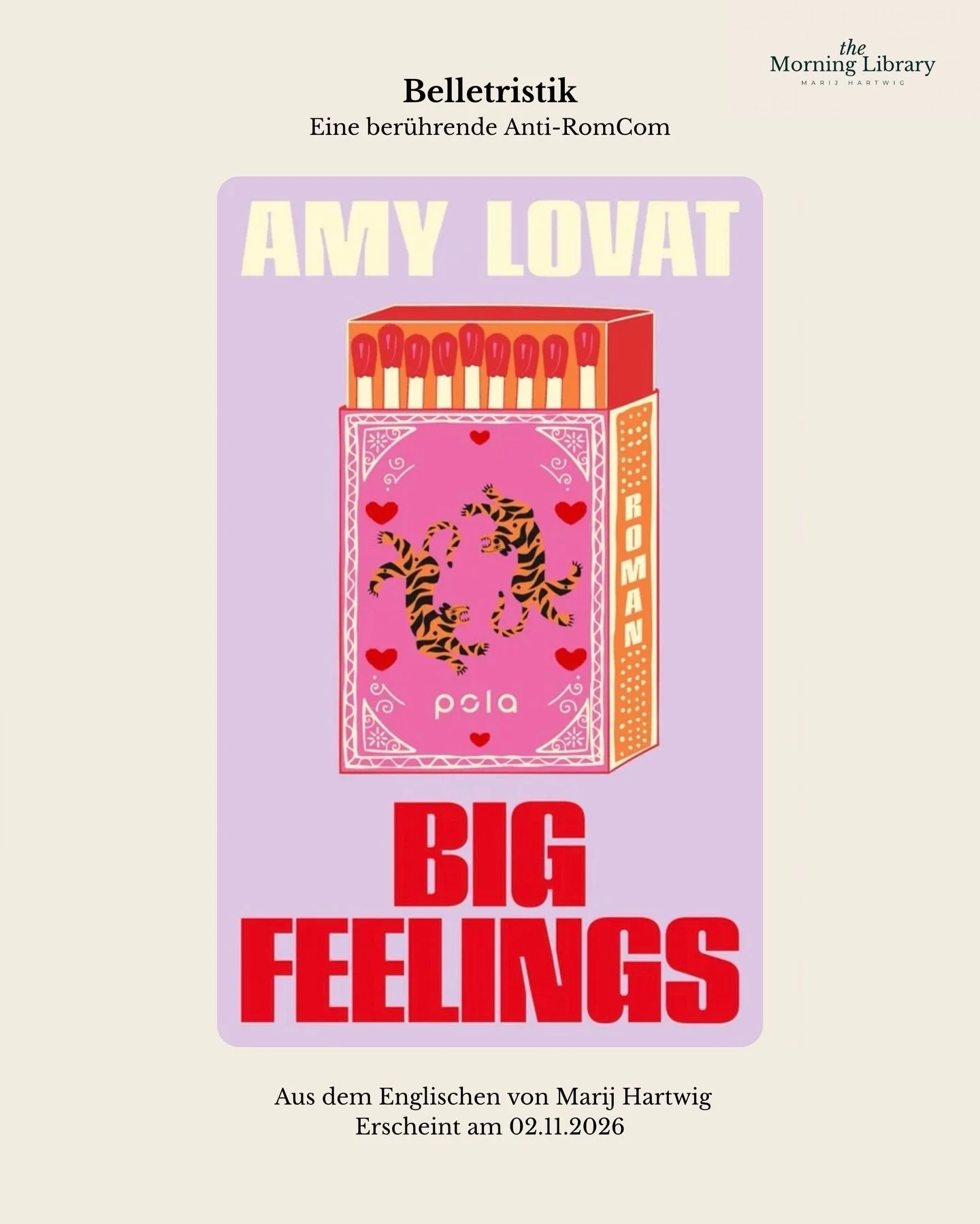 Bald in meiner &Uuml;bersetzung: &bdquo;Big Feelings&ldquo; von @thatamylovat 🌾🌅🛁

Am 02.11.2026 erscheint diese herzzerrei&szlig;ende Anti-RomCom bei @pola_stories , die es sofort auf meine Liste der Top-Five-Lieblingsb&uuml;cher aller Zeiten ges