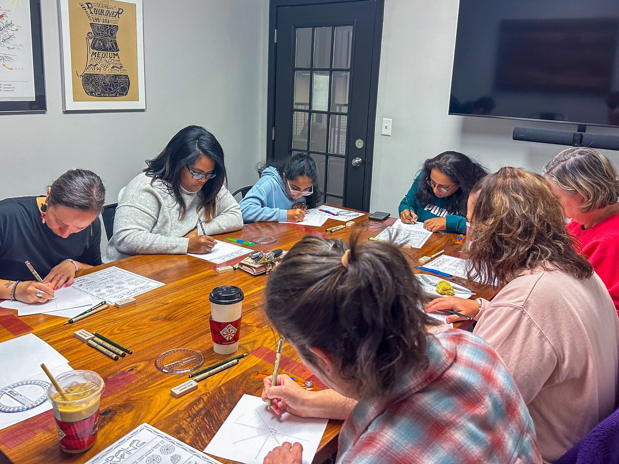 Mandala drawing session at a Sumac Arts resilience training in South Carolina