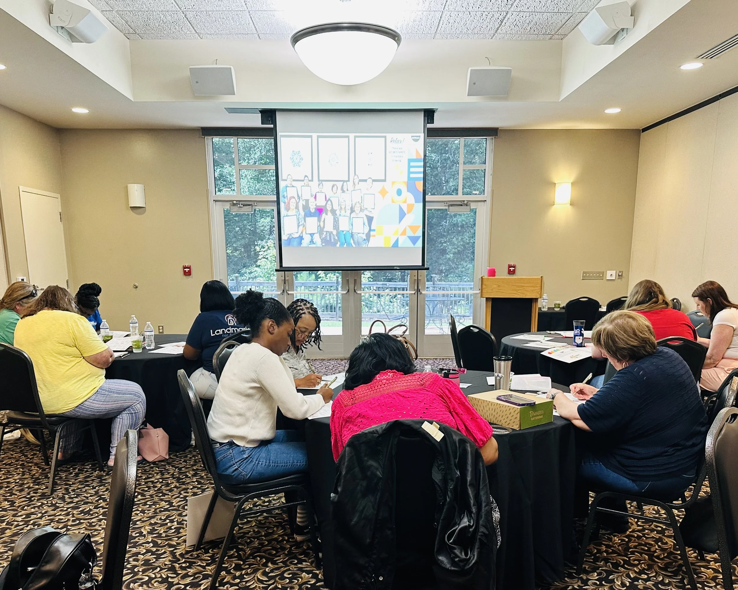 Participants creating mandalas at a Children's Trust of South Carolina resilience training