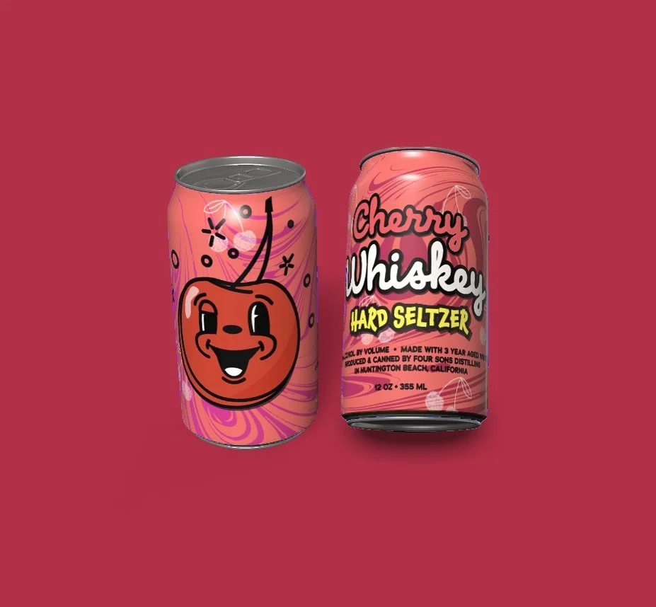 WORKSHARE!: @foursonsbrewing Cherry Whiskey Seltzer! It was really fun creating a early 20th century cartoon character for this design. Looks like he&rsquo;s having a swell time no?