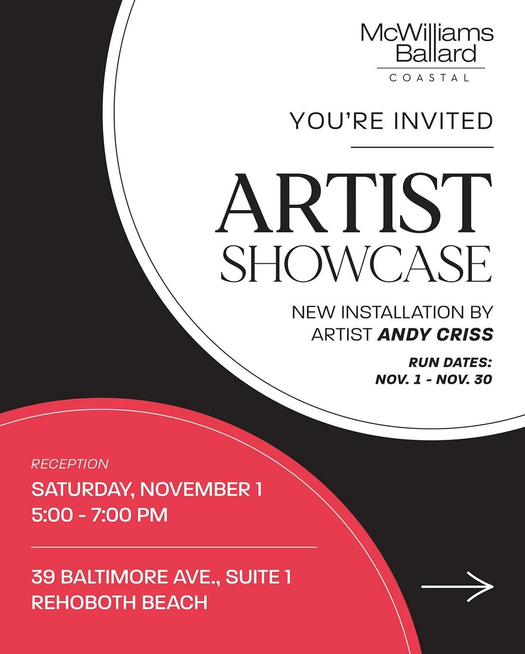 🎨 Art Night in Rehoboth Beach! 🍷🧀
Join us Saturday, November 1st from 5&ndash;7 PM at McWilliams Ballard Coastal, 39 Baltimore Ave, Suite 1, Rehoboth Beach, for a special Art Show featuring local artist Andy Criss!

Meet the artist, enjoy an eveni