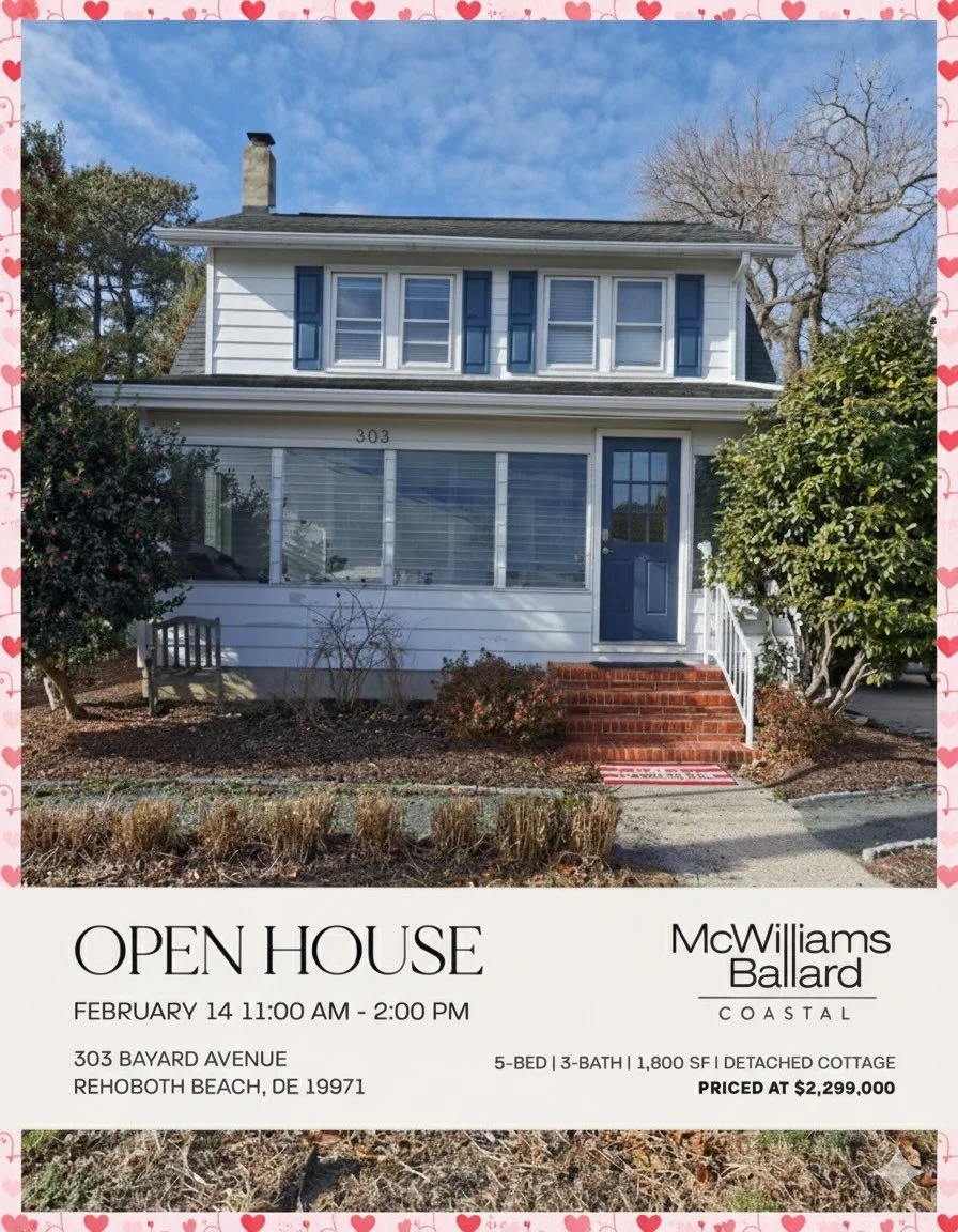 Fall in love with your new coastal retreat this Valentine&rsquo;s Day! 🥂✨
Looking for the perfect match? This classic 4-bedroom Cape Cod is just two blocks from the Rehoboth beach and boardwalk, offering the ultimate blend of seaside charm and smart