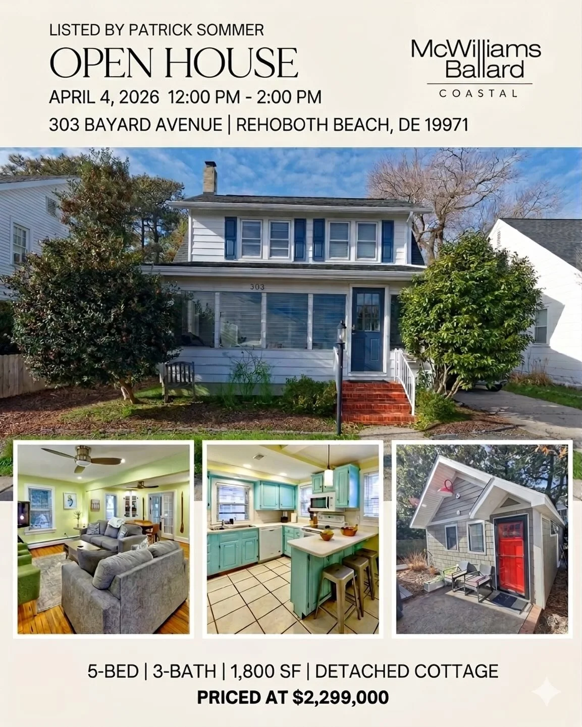 🏠 OPEN HOUSE IN REHOBOTH BEACH!
Step into coastal charm at 303 Bayard Avenue. This 4 bedroom,2 bath offers the perfect blend of classic beach vibes and modern living. Plus, don&rsquo;t miss the incredible detached backyard cottage with that iconic r