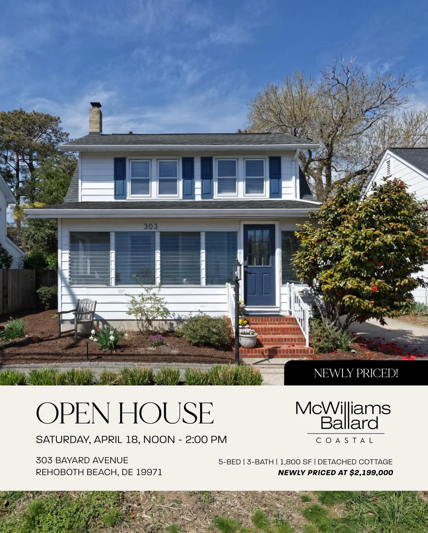 Your dream beach home is calling. 📞 Now listed at $2,199,000, 303 Bayard Ave offers the perfect proximity to the best of Rehoboth. Stop by our Open House this Saturday, April 18th, between 12-2 PM and fall in love with the details. ☀️🐚Listed by Pat