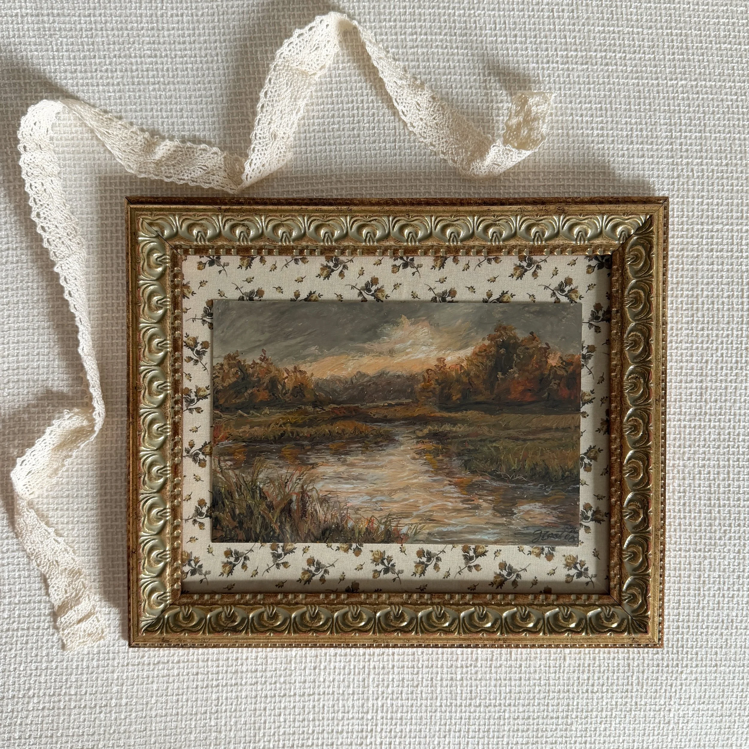Autumn by the Water - Framed Original Oil Pastel