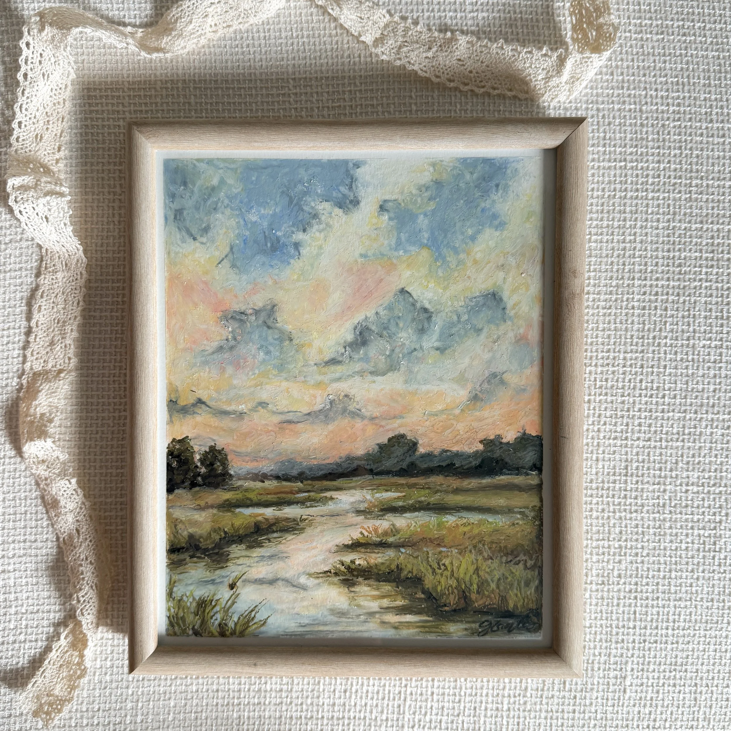 Sunset Marsh - Framed Original Oil Pastel