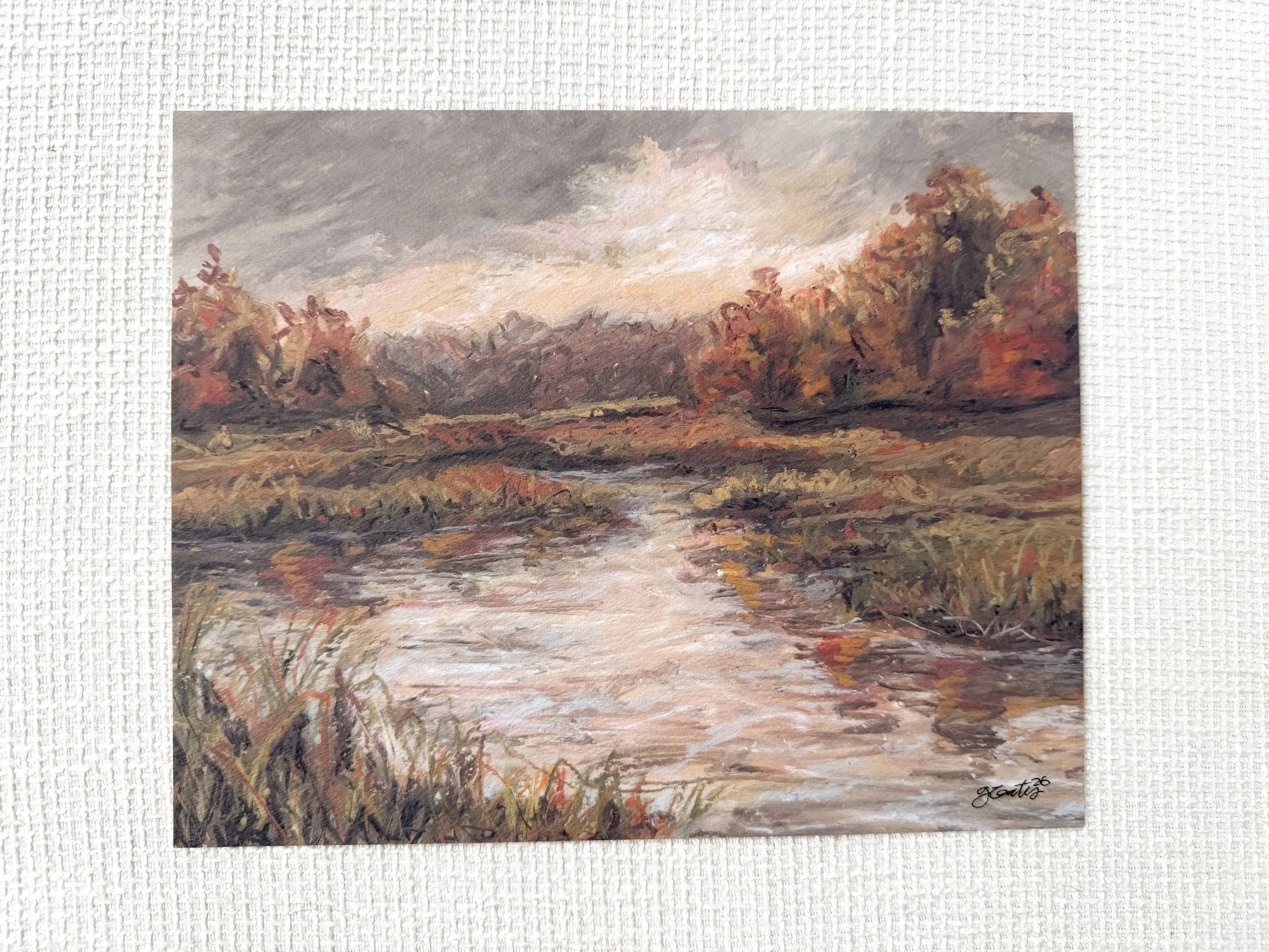 Autumn by the Water - Oil Pastel Print