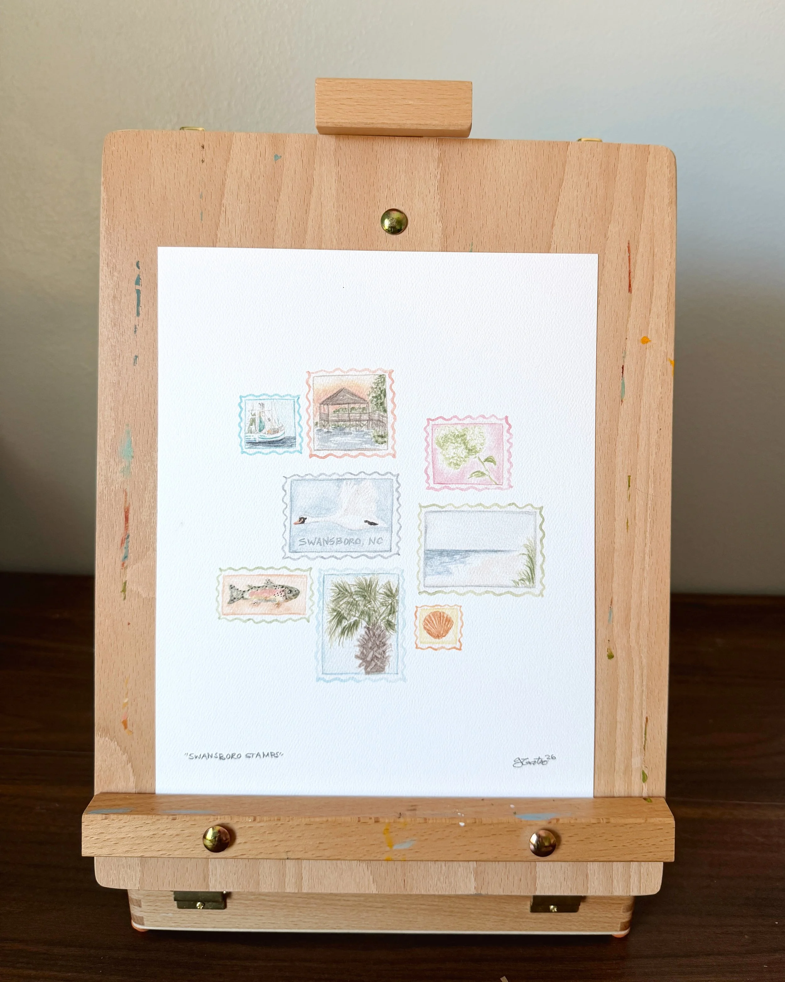 Swansboro Stamps - Watercolor Print
