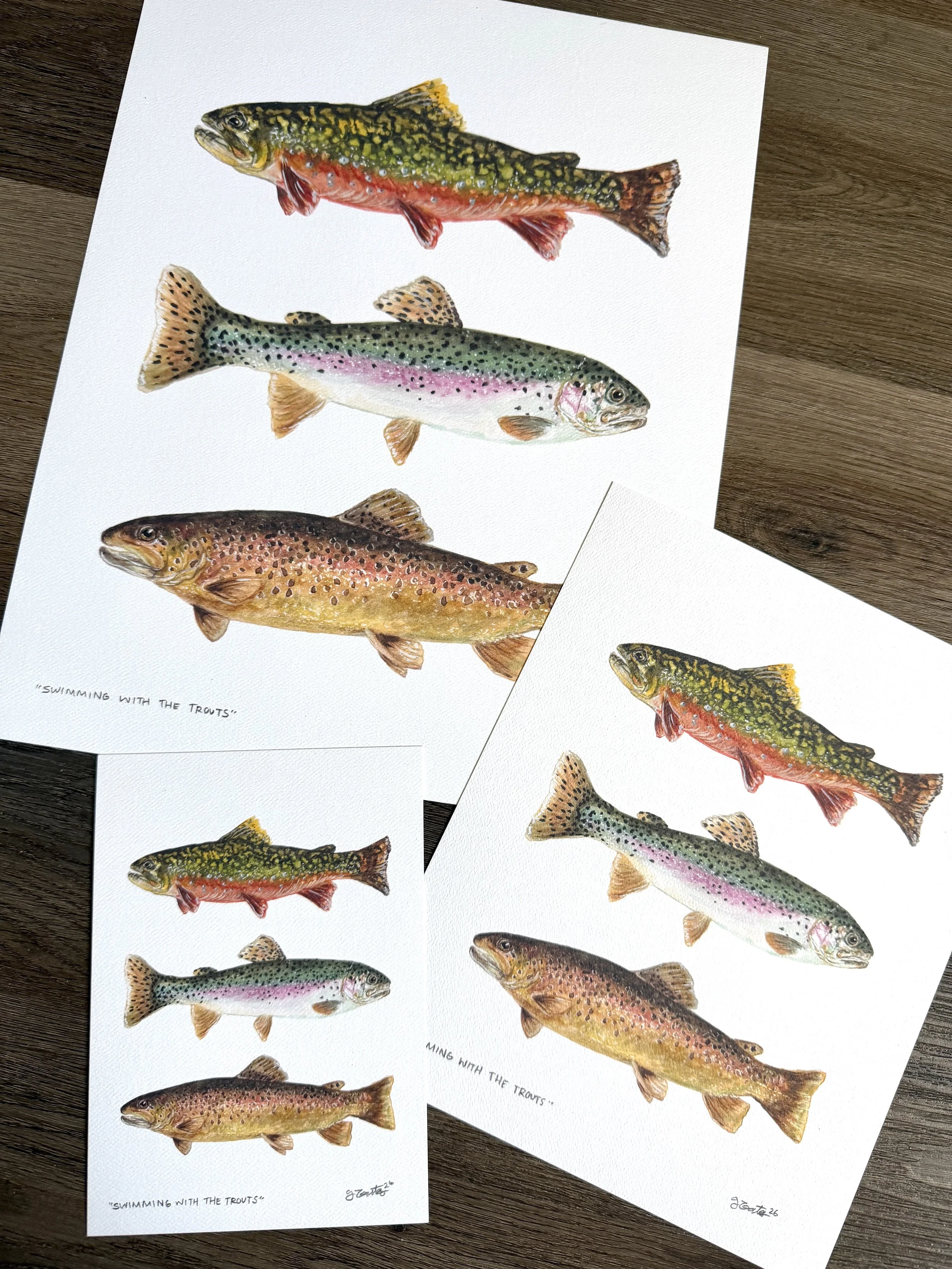 Swimming with the Trouts - Watercolor Print