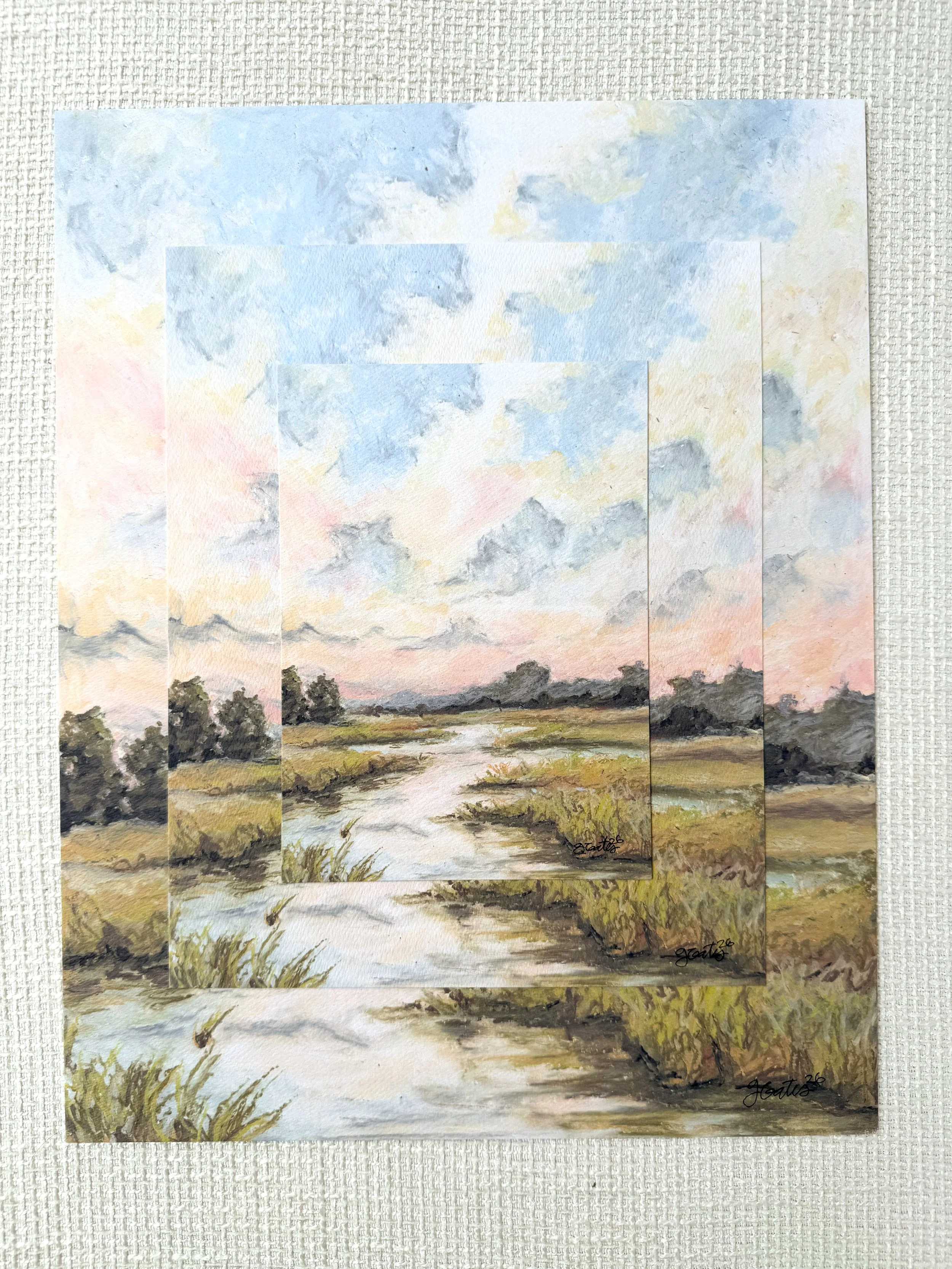 Sunset Marsh - Oil Pastel Print