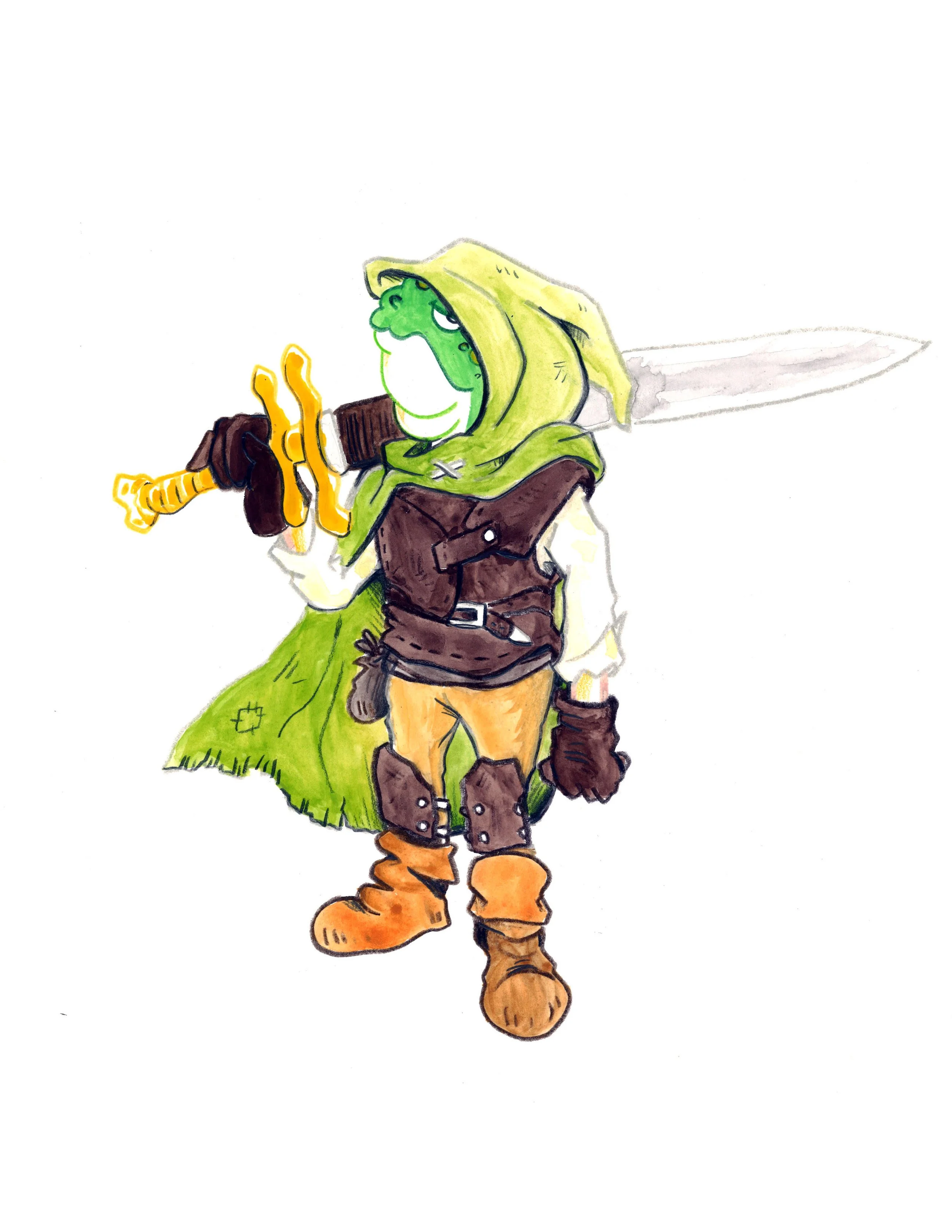 PC portraits from my current Dolmenwood capaign! Wedge Organis, Human Hunter.