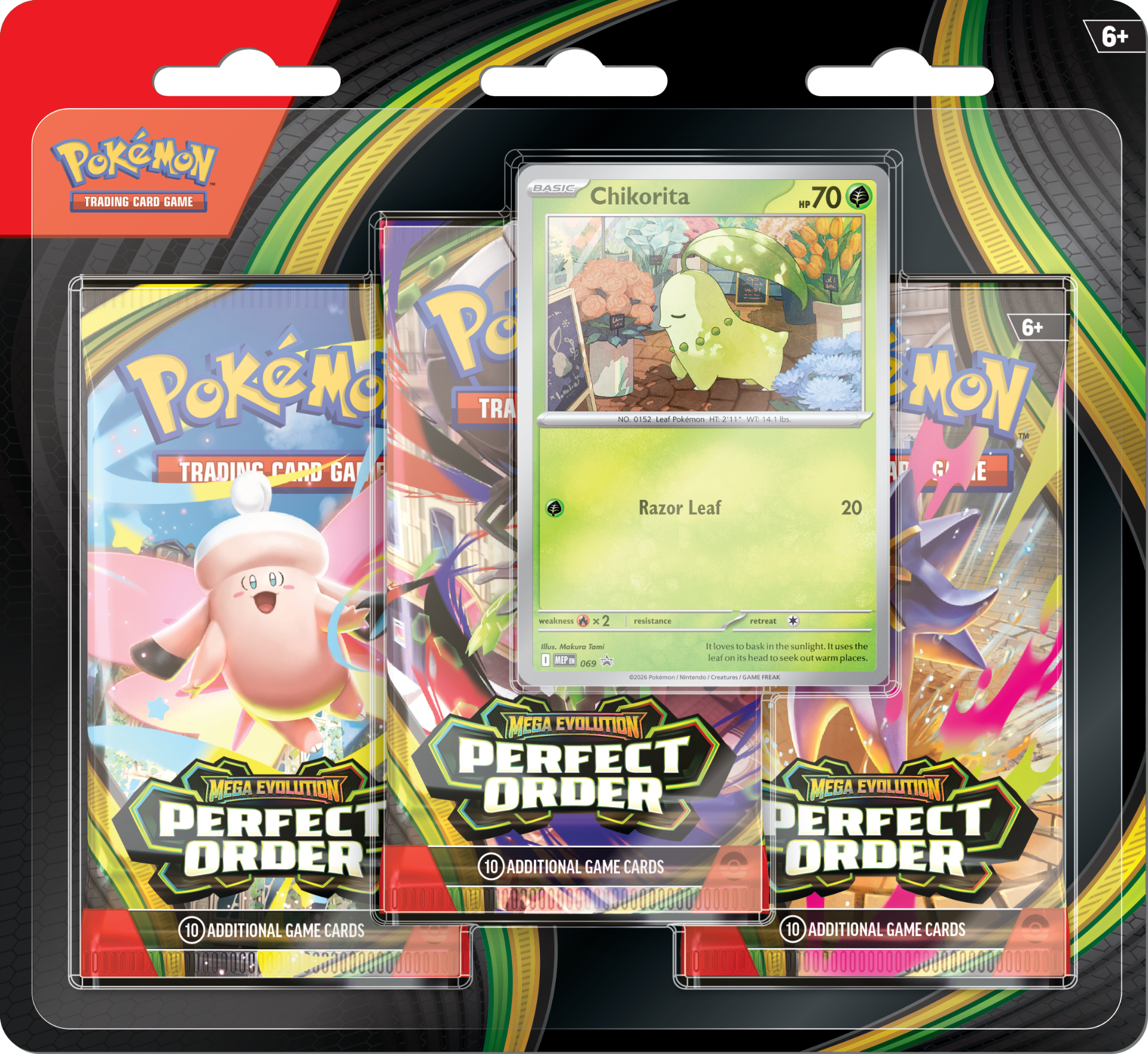 Mega Evolution-Perfect Order 3-Pack Blister & Chikorita Promo Card