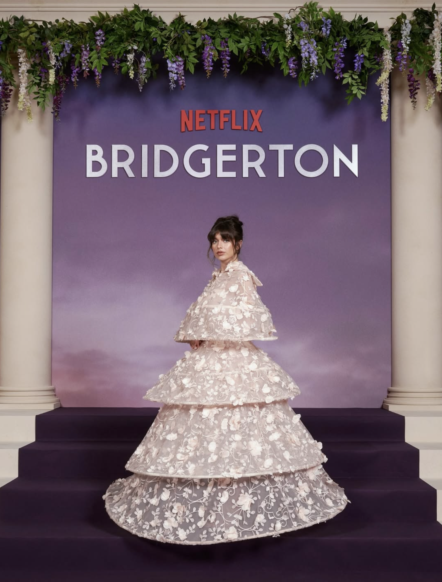 Tabitha Swatosh wears Tess Mann Atelier Couture to Bridgerton Premiere in Paris