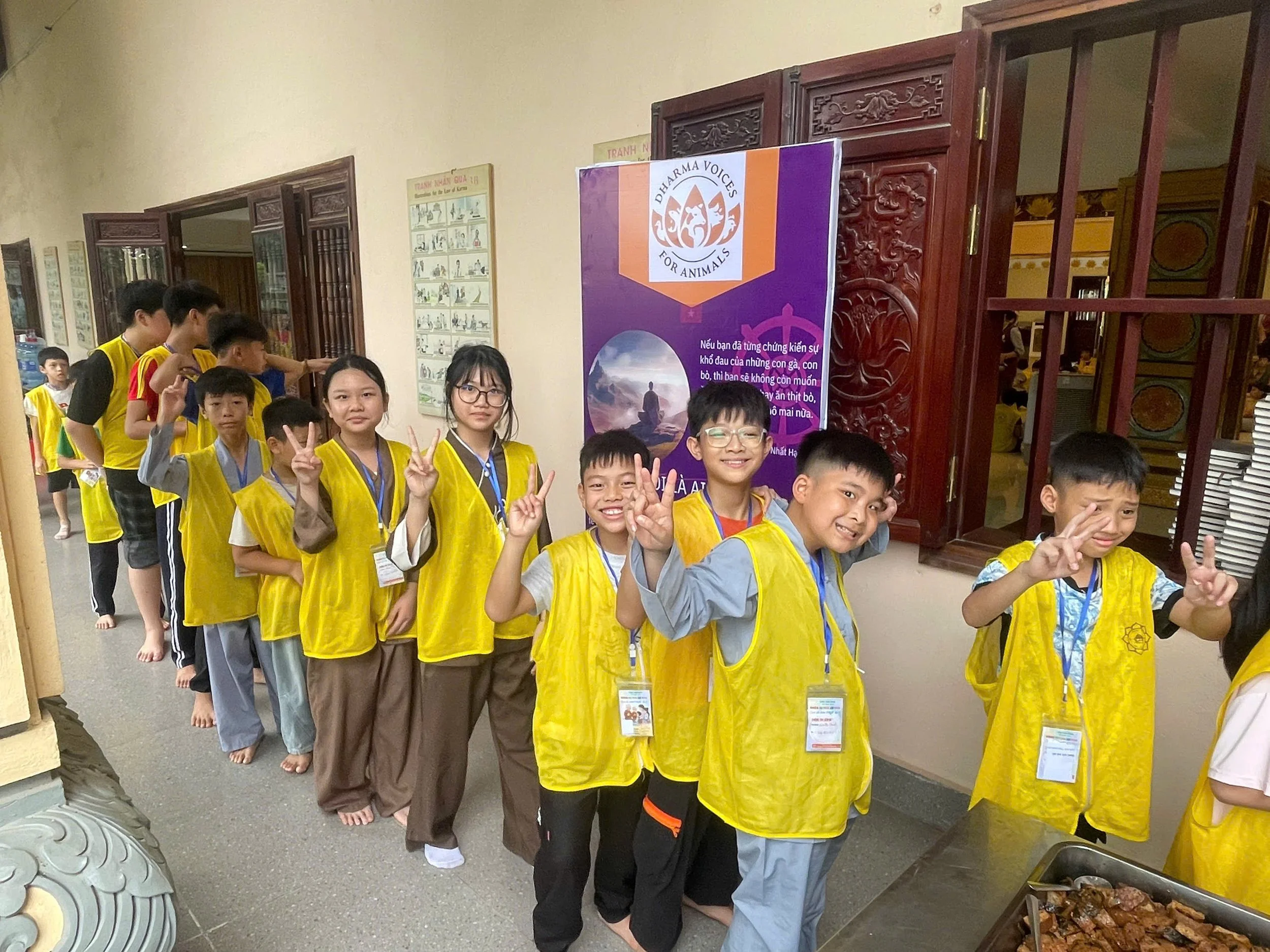 Students attending Summer retreats at pagodas learn about compassion to all beings and try vegan food sponsored by Dharma Voices for Animals.