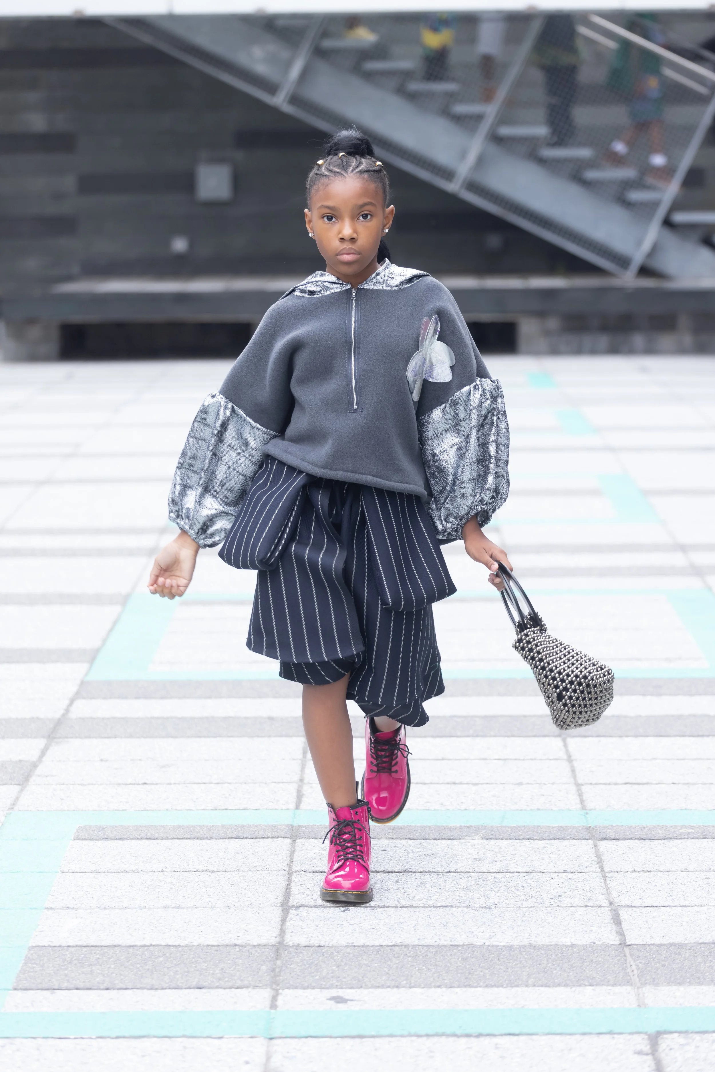 girl walking towards camera in ZYEM outfit, children's fashion, kids