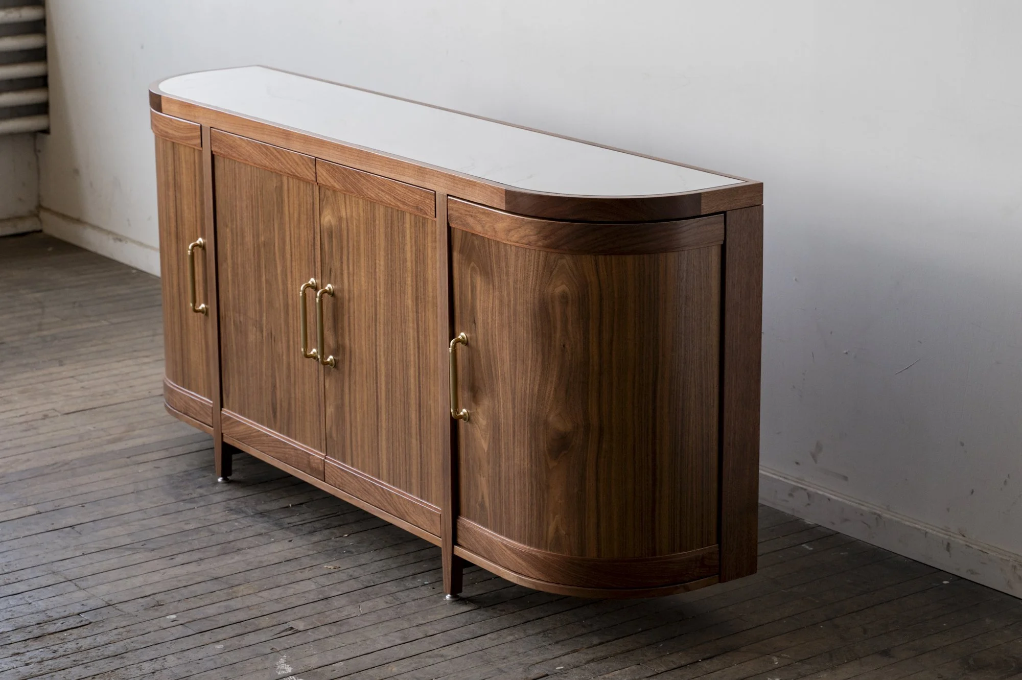 Custom Mid-century Modern Console with Quartz Inlay Top