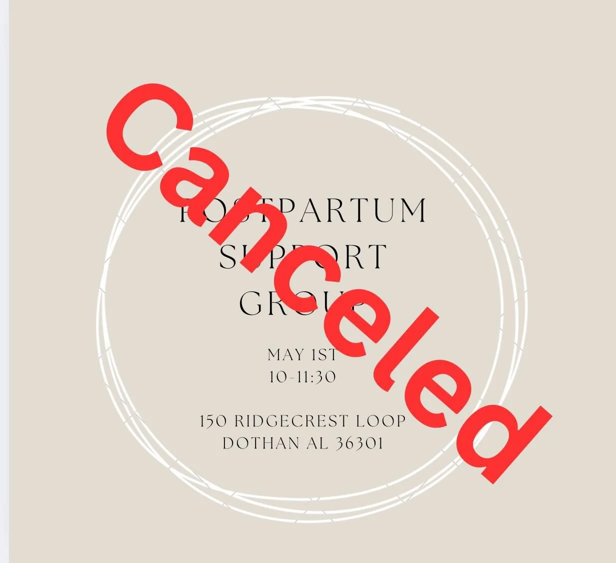 May postpartum support group has been canceled due to impending births &amp; recovery time. 

See you all next month!
