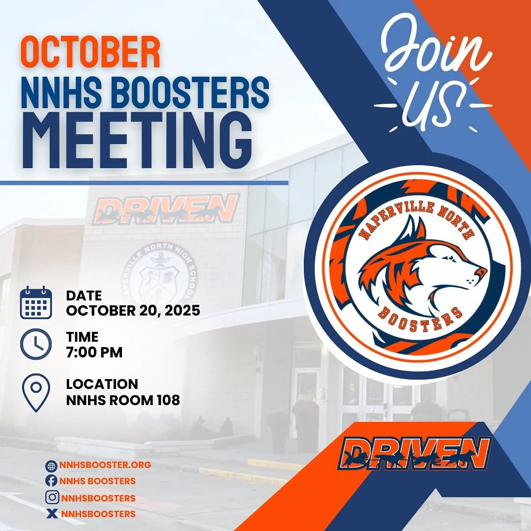Join us for our October Boosters meeting!! 
📅 Monday, Oct 20 
🕖 7 PM
📍 Naperville North High School Room 108

🔸🔹Come learn how you can get involved, make an impact, and support our Huskies‼️

 #driventosupport #BoostersClub #NNHS