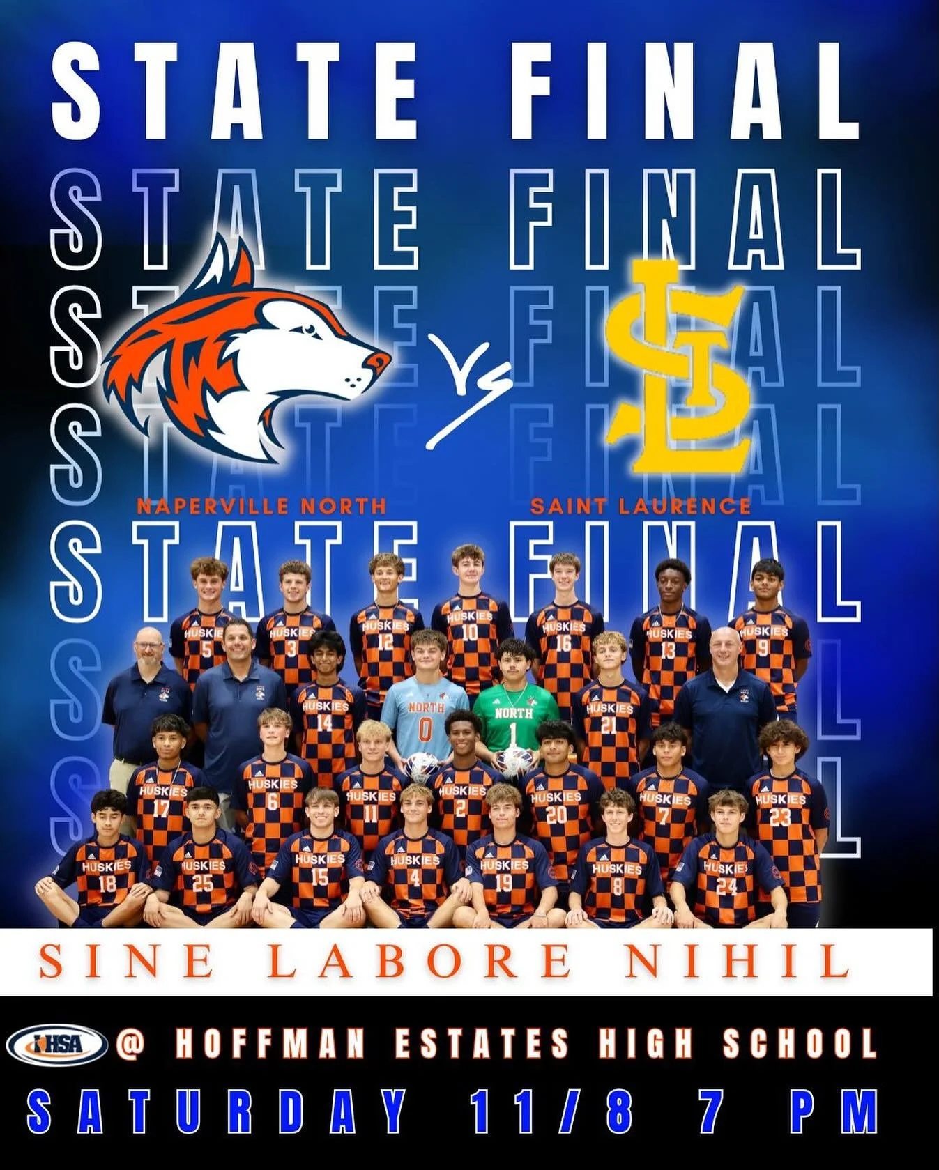 Best of luck to the Naperville North varsity boys soccer team. The boys lead by Coach Konrad , Coach Goletz &amp; Coach Ritzman are playing for a state title tonight at Hoffman Estates High School at 7 PM‼️ Go get the hardware 🏆‼️