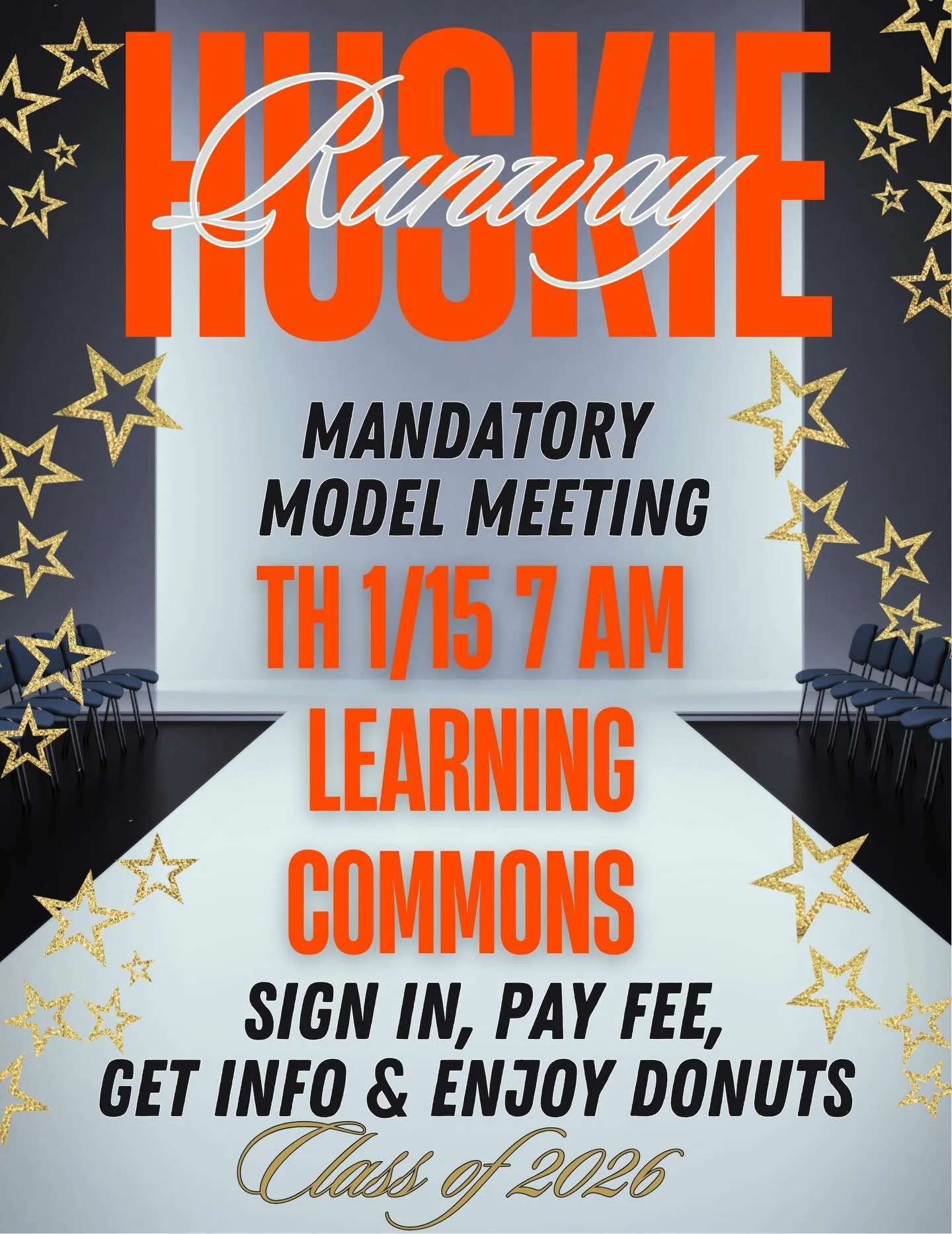 Hey Huskie Models‼️

We&rsquo;re so excited to kick off the 25th Anniversary Huskie Runway next Thursday at 7:00 AM in the Learning Commons‼️ALL 102 🤯 models who signed up should join us‼️

Be ready to submit your $30 participation fee (cash, credit