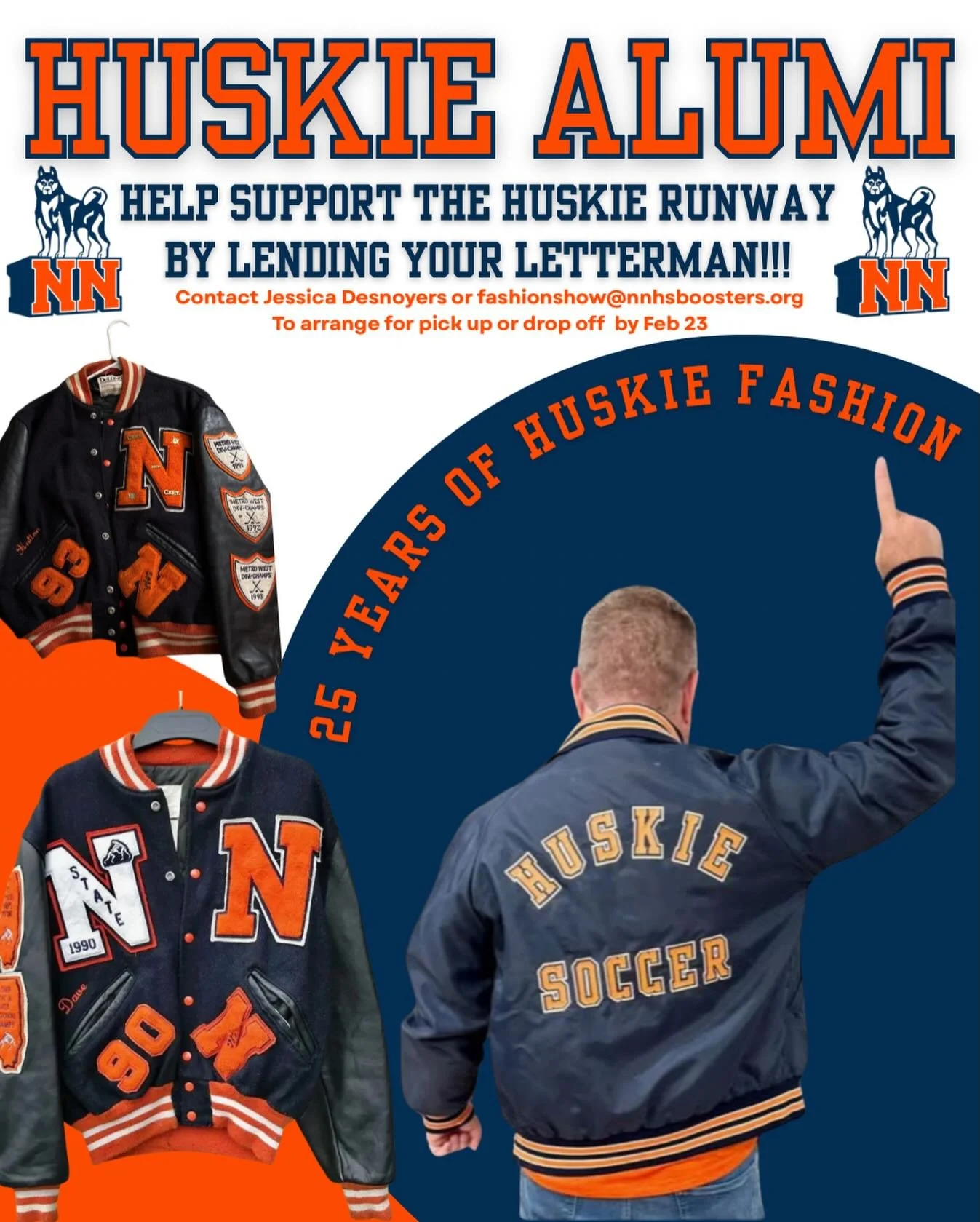 🚨𝗛𝗨𝗦𝗞𝗜𝗘 𝗔𝗟𝗨𝗠𝗡𝗜 
𝗪𝗘 𝗡𝗘𝗘𝗗 𝟭𝟬𝟬 𝗟𝗘𝗧𝗧𝗘𝗥𝗠𝗔𝗡 𝗝𝗔𝗖𝗞𝗘𝗧𝗦
⚽️🏀🏈⚾️🎾🥎🏐🏉🥁🤽&zwj;♂️🏊&zwj;♀️🎷🏃&zwj;♂️

Huskie Runway (Senior Fashion Show) is celebrating  25 years of Huskie Fashion‼️We are hoping to close the runway wit