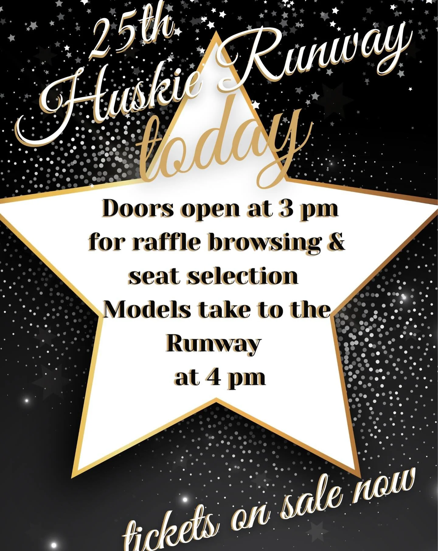 HUSKIE RUNWAY DAY ‼️ 💫

𝘓𝘪𝘮𝘪𝘵𝘦𝘥 𝘝𝘐𝘗 𝘴𝘦𝘢𝘵𝘪𝘯𝘨 𝘭𝘦𝘧𝘵. 𝘖𝘷𝘦𝘳 200 𝘵𝘪𝘤𝘬𝘦𝘵𝘴 𝘴𝘰𝘭𝘥 𝘴𝘰 𝘨𝘦𝘵 𝘺𝘰𝘶𝘳𝘴 𝘣𝘦𝘧𝘰𝘳𝘦 𝘸𝘦 𝘴𝘦𝘭𝘭 𝘰𝘶𝘵❗️ 

𝘈𝘳𝘳𝘪𝘷𝘦 𝘦𝘢𝘳𝘭𝘺 𝘵𝘰 𝘱𝘢𝘳𝘵𝘪𝘤𝘪𝘱𝘢𝘵𝘦 𝘪𝘯 𝘳𝘢𝘧𝘧𝘭𝘦. 𝘋𝘰𝘰𝘳?