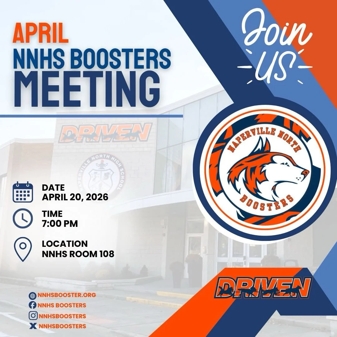 Please join us Monday evening for the April Naperville North High School Boosters Club meeting!

📍 Room 108 at Naperville North High School
🕖 7:00 PM

All Boosters members are welcome. Come see how you can get involved, connect with fellow supporte