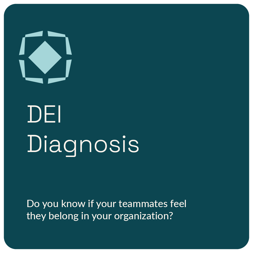 Graphic featuring the text 'DEI Diagnosis' with a geometric logo above it and a question below: 'Do you know if your teammates feel they belong in your organization?'