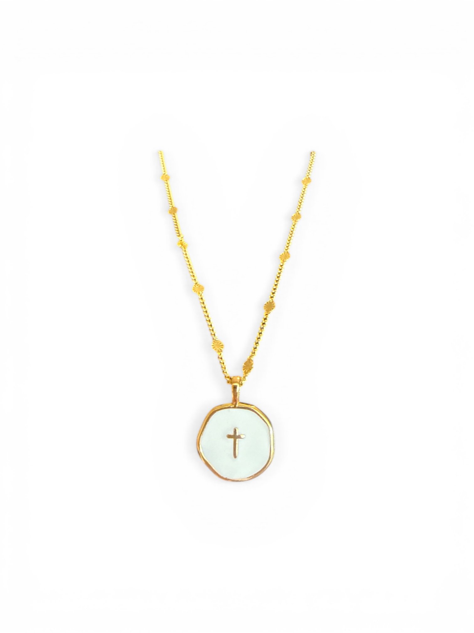 Gold and White cross Necklace