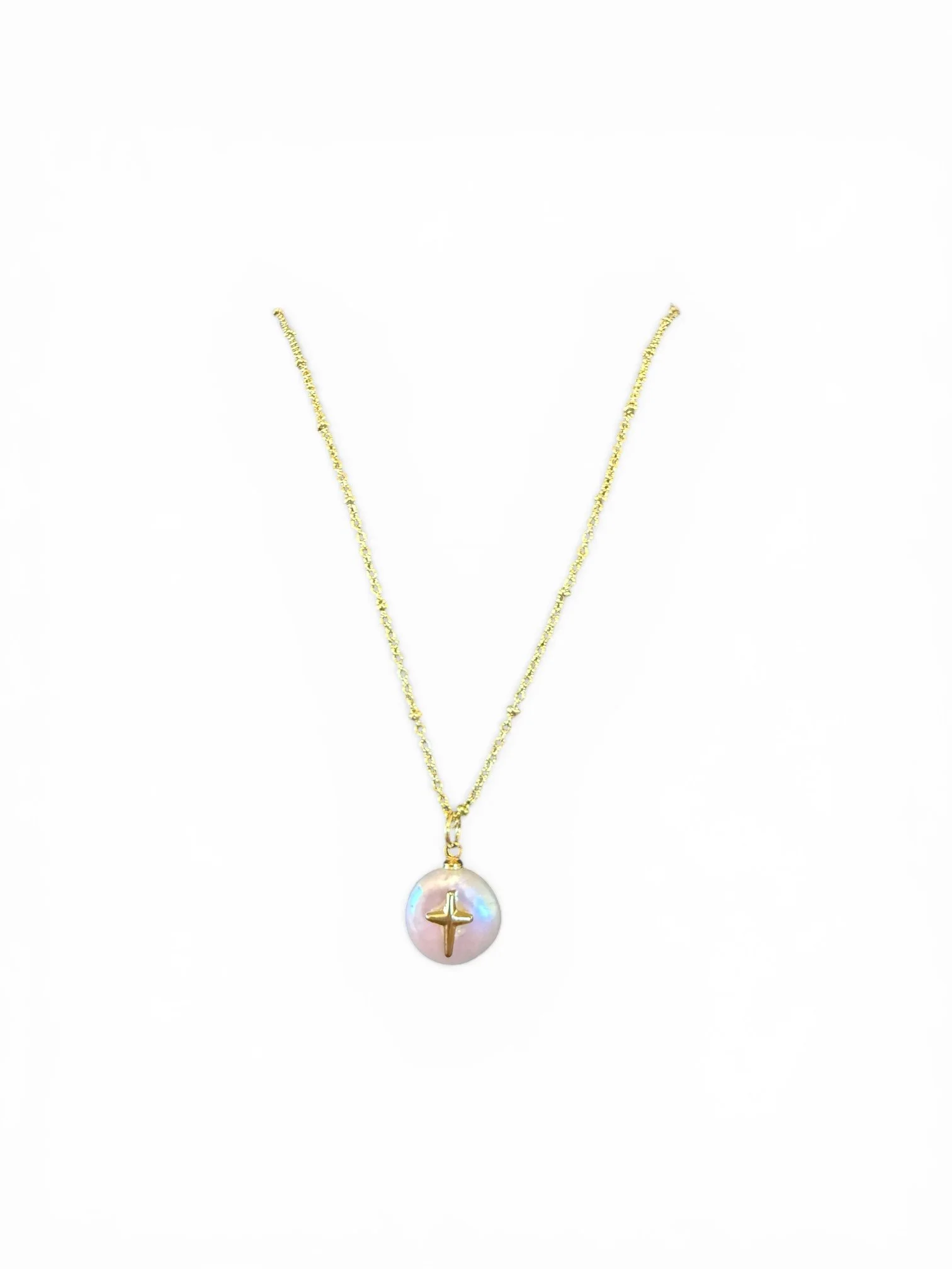 Gold Pearl Cross Necklace