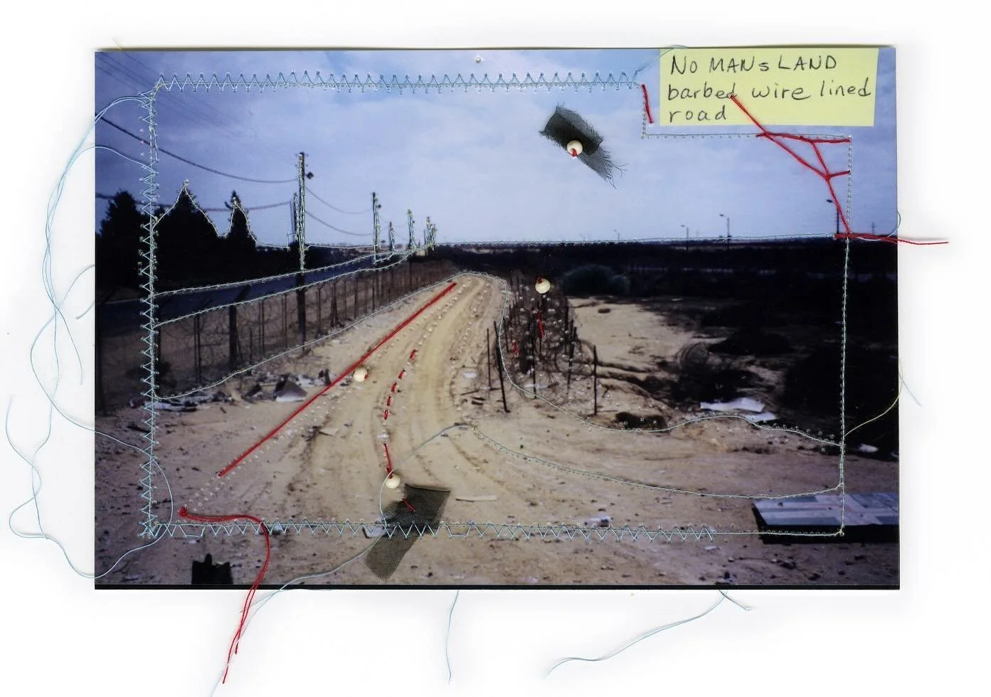 Border image, with thread and beads&mdash; Part of my Levitt Fellowship project, where I am working with archival materials to reconstruct Palestinian histories