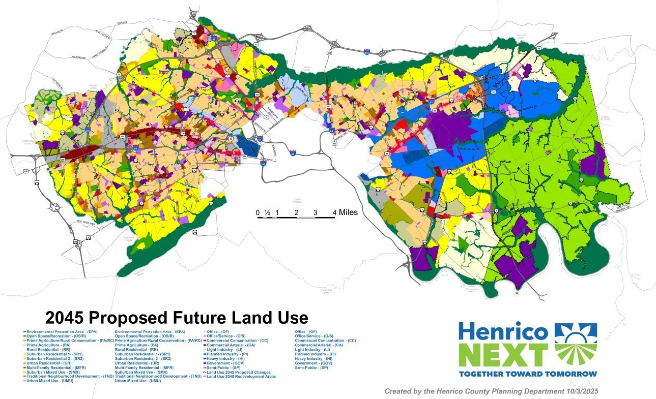 Henrico County Staff continues to evaluate proposed changes to individual properties. We invite you to visit the HenricoNEXT webpage (www.henriconext.us) to view the revised map and accompanying PowerPoint presentation. There is also a new Engagement