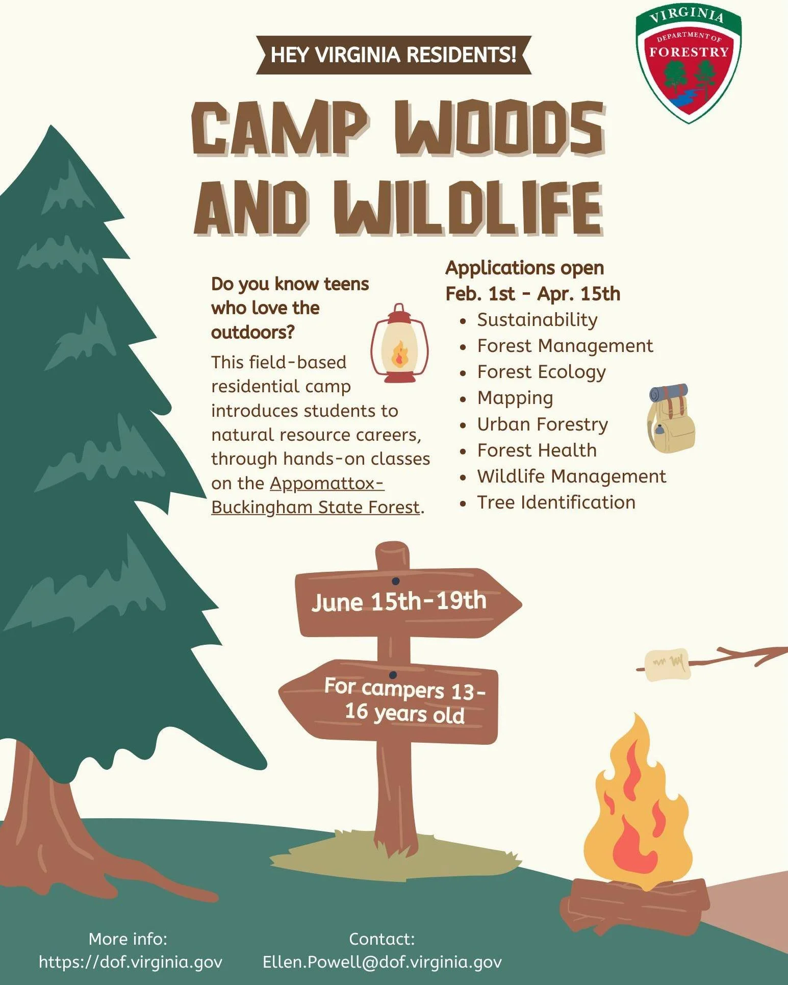 Do you know a teen who&rsquo;s fascinated by forests, wildlife, and conservation? 🌿🐿️

📣 Camp Woods and Wildlife, hosted by the @forestryva ,  is back June 15&ndash;19, 2026! This one-of-a-kind residential camp experience gives young people hands-
