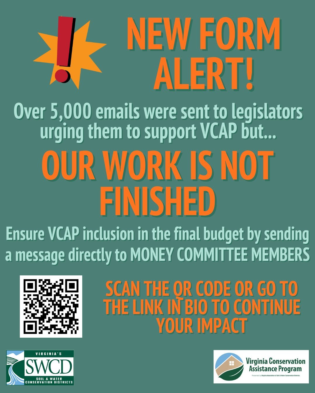 ACTION NEEDED NOW! Your impact has been made, but WE STILL NEED YOUR HELP! Your voice was heard with over 5,000 emails going out to legislators in the last month. Help Money Committee members understand the importance of VCAP by filling out a NEW FOR