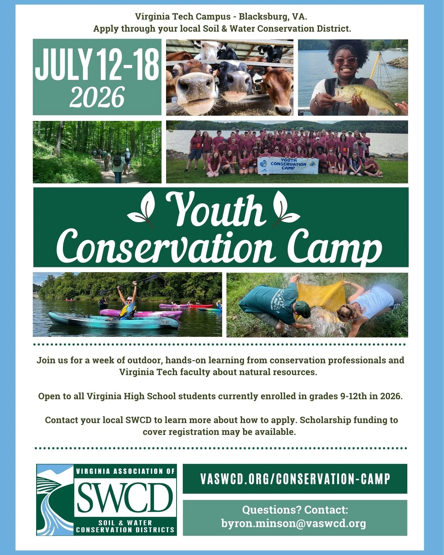 🌿 Youth Conservation Camp Registration Is OPEN! 🌿

Calling all Henrico students who love the outdoors 🌲🐟
The Virginia Youth Conservation Camp (YCC) is an unforgettable summer experience where students explore natural resources, conservation caree