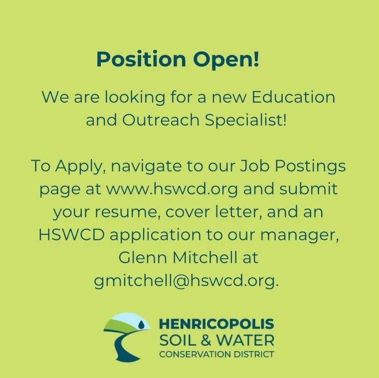 Henricopolis is hiring a new Education &amp;Outreach Specialist! For more information on the position, please navigate to our Job Postings page at www.hswcd.org. To Apply, send your cover letter, resume, and an HSWCD job application to our District M
