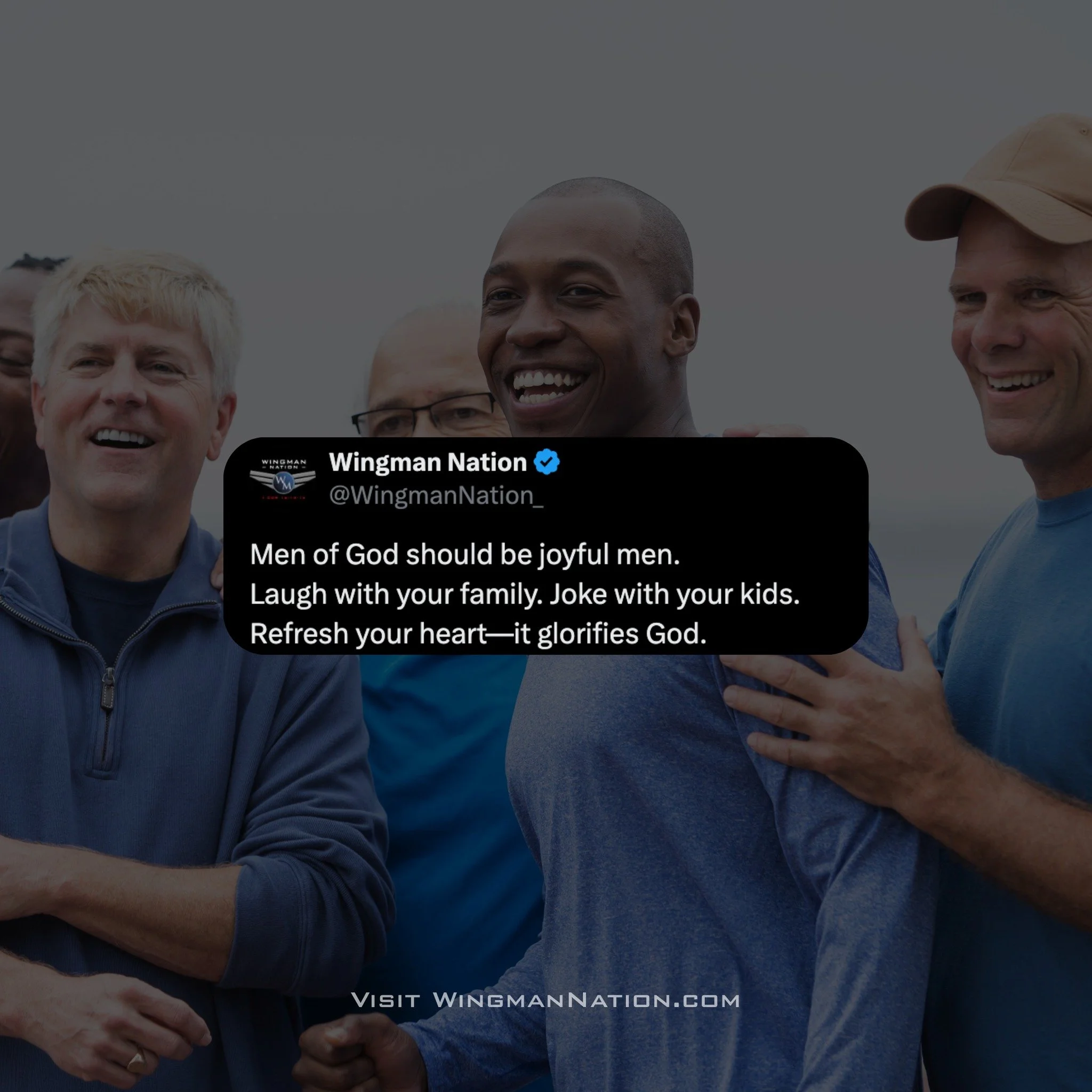 Joy isn&rsquo;t just an emotion, it&rsquo;s a reflection of God at work in a man&rsquo;s heart.

Men of God, let your homes hear your laughter and feel your love.
Your joy glorifies Him. 

#FaithAndJoy #ChristianMen #WingmanNation