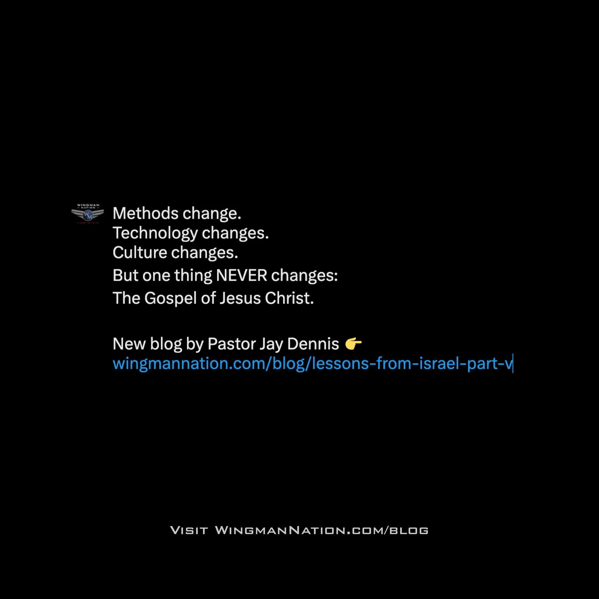 Israel is a small nation &mdash; but its impact on the world is enormous.

During his trip to Israel, Pastor Jay Dennis was reminded of several powerful truths.
Read the new blog at
wingmannation.com/blog/lessons-from-israel-part-v

#StandWithIsrael 