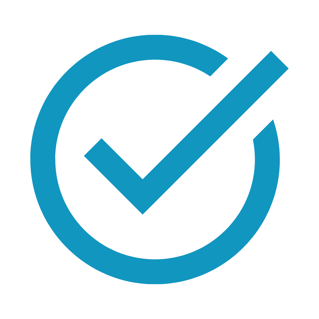 A blue checkmark symbol inside a blue circle on a white background.